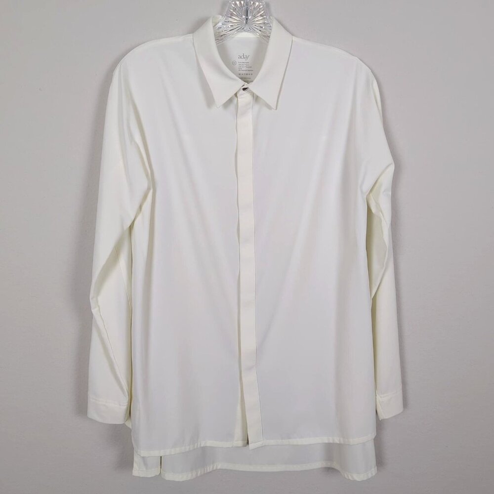 Aday Tunic Shirt Womens XS Ivory Stretch Button Front Long Sleeve Collared